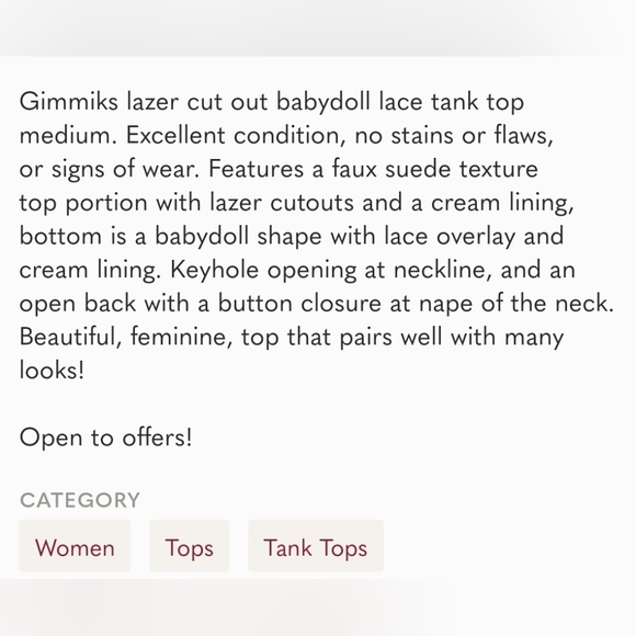 Gimmicks lazer cut out babydoll lace tank top med - Picture 8 of 9